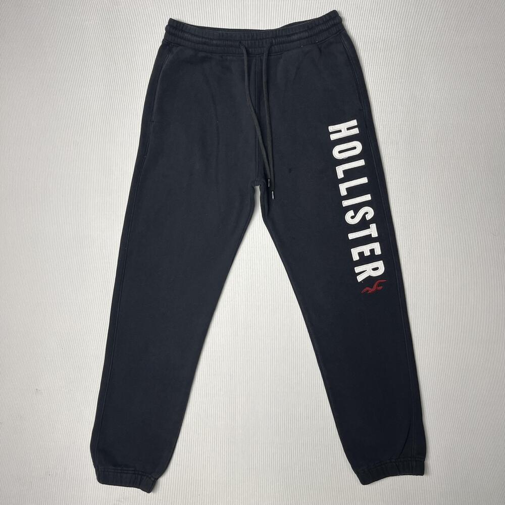 Hollister Pants Mens Small Black Fleece Sweatpants Joggers Logo Tapered
